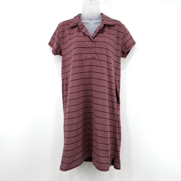 Pact‎ Dress Women's M Mauve Striped 100% Organic Cotton Beachy Coastal Preppy - Picture 1 of 14